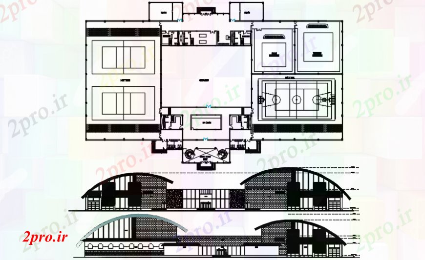 دانلود نقشه ورزشگاه ، سالن ورزش ، باشگاه مرکز ورزشی مدل جزئیات از نما و طرحی جزئیات (کد102720)