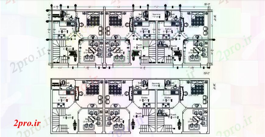 دانلود نقشه مسکونی ، ویلایی ، آپارتمان مفهوم مبلمان کامل با دو بعدی راه پله 7 در 20 متر (کد102738)