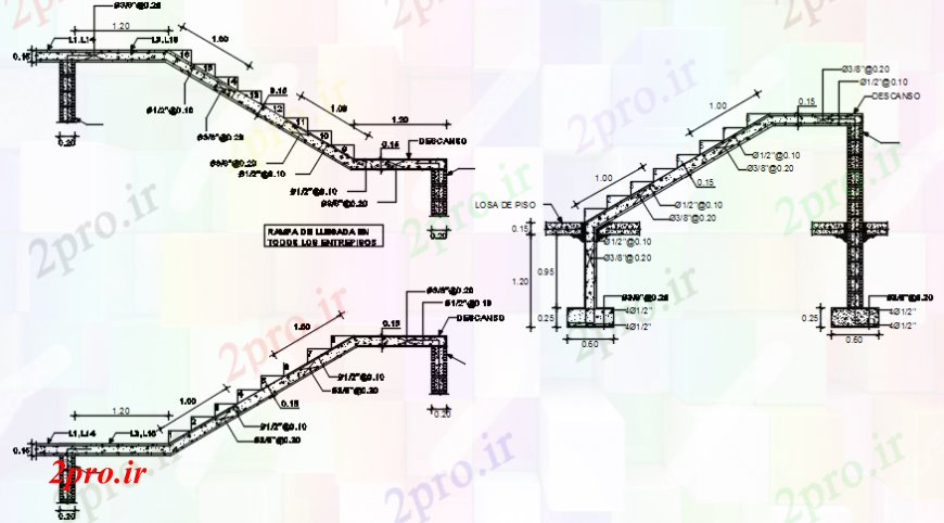 دانلود نقشه جزئیات پله و راه پله   د طراحی  از جزئیات بتن راه پله     (کد102741)