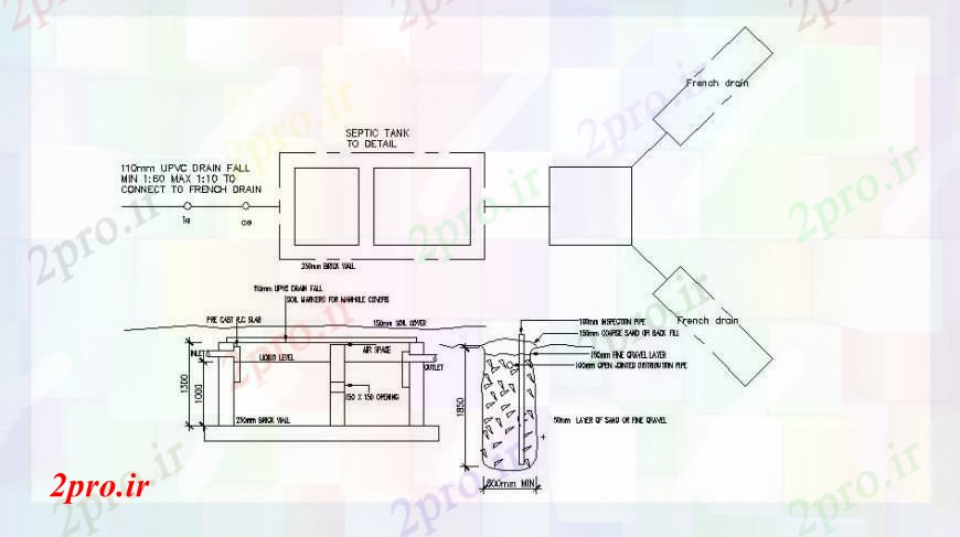 دانلود نقشه جزئیات لوله کشی بخش مخزن سپتیک، طرحی و ساخت و ساز لوله کشی جزئیات  (کد102765)
