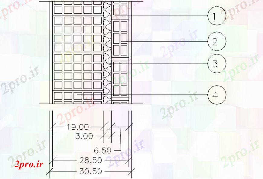 دانلود نقشه جزئیات ستون  د طراحی از دیوار از حفره های بلوک سرامیک     (کد102775)