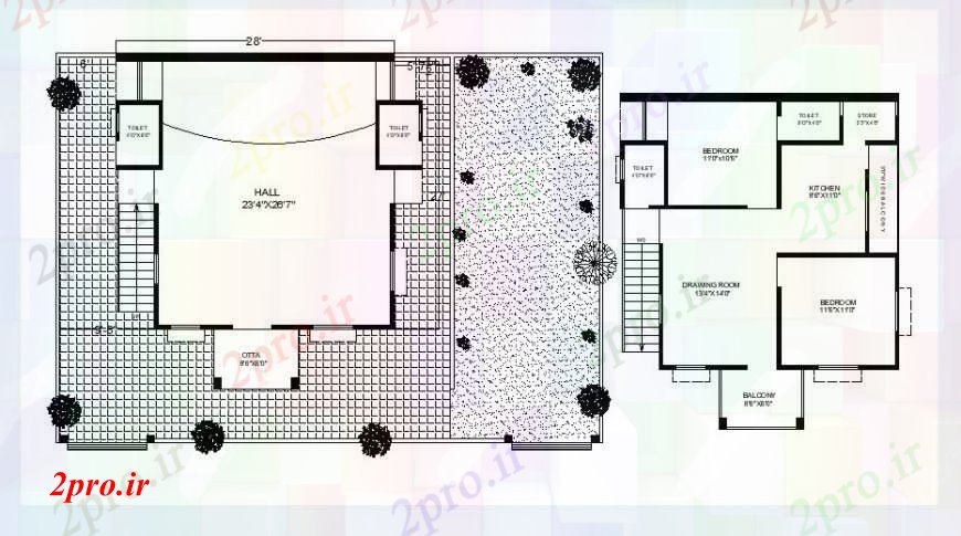 دانلود نقشه مسکونی ، ویلایی ، آپارتمان دو دان طرحی توزیع خانه طرح 8 در 8 متر (کد102792)