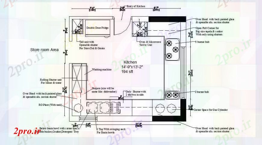 دانلود نقشه آشپزخانه آشپزخانه با طرحی چیدمان اتاق فروشگاه و ساختار جزئیات  (کد102793)