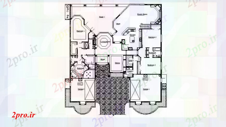 دانلود نقشه مسکونی ، ویلایی ، آپارتمان طرحی توزیع خانه محل اقامت تجملات با مبلمان طراحی جزئیات 23 در 23 متر (کد102804)