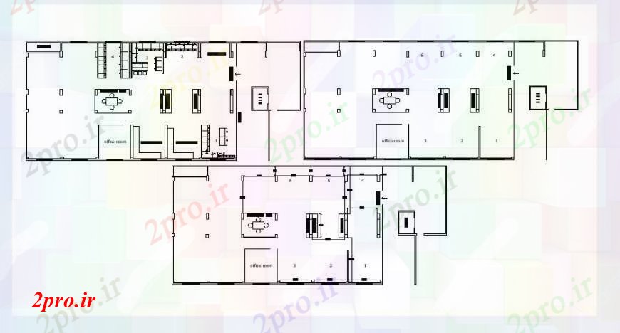 دانلود نقشه ساختمان اداری - تجاری - صنعتی سه کفپوش توزیع دفتر طرحی های 12 در 28 متر (کد102813)