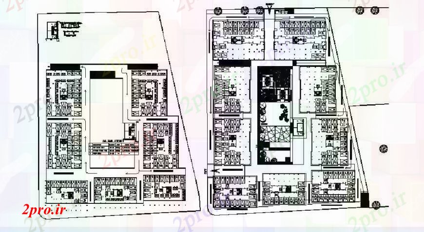 دانلود نقشه جزئیات پروژه های معماری عمومی چند آپارتمان بلوک های ساختمان سایت برنامه 86 در 96 متر (کد102902)