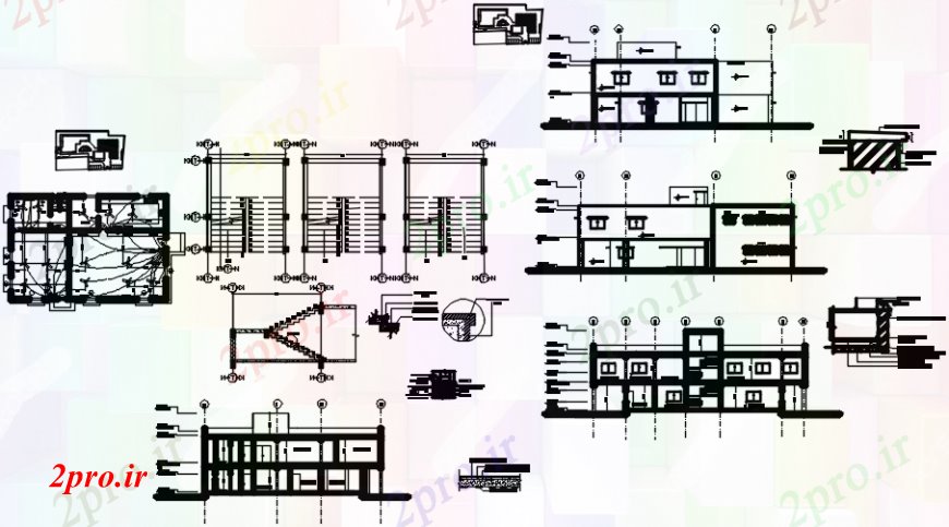 دانلود نقشه جزئیات و طراحی داخلی دفتر د نما دفتر طراحی بیرونی 2 19 در 23 متر (کد102941)