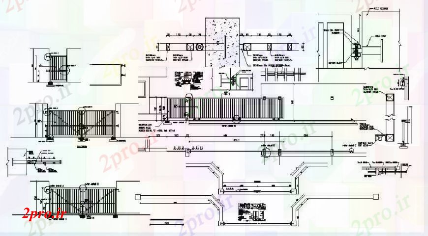 دانلود نقشه طراحی جزئیات ساختار دروازه و حصار فلزی بخش ها و جزئیات نصب و راه اندازی برای خانه (کد102954)