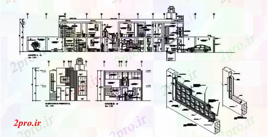 دانلود نقشه مسکونی  ، ویلایی ، آپارتمان  نما و جزئیات طراحی مقطعی آپارتمان    اتوکد (کد102978)