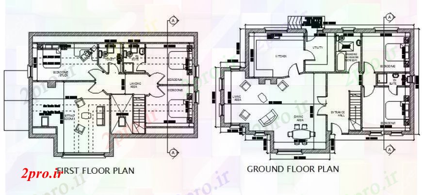 دانلود نقشه مسکونی ، ویلایی ، آپارتمان مسکن واحد طراحی جزئیات کف دو بعدی طراحی 14 در 17 متر (کد103011)