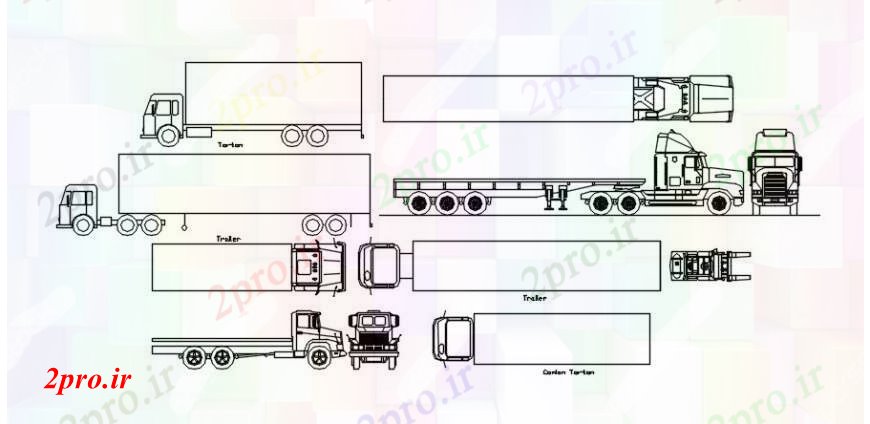 دانلود نقشه بلوک وسایل نقلیه  بلوک حمل و نقل جزئیات کامیون  دو بعدی   (کد103032)