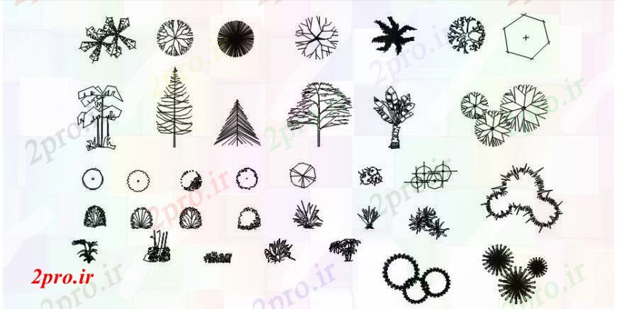 دانلود نقشه درختان و گیاهان محوطه سازی واحدهای طراحی جزئیات  دو بعدی   (کد103036)