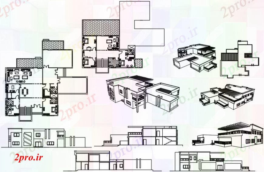 دانلود نقشه مسکونی  ، ویلایی ، آپارتمان  د طراحی  از چند نمای خارجی     (کد103080)