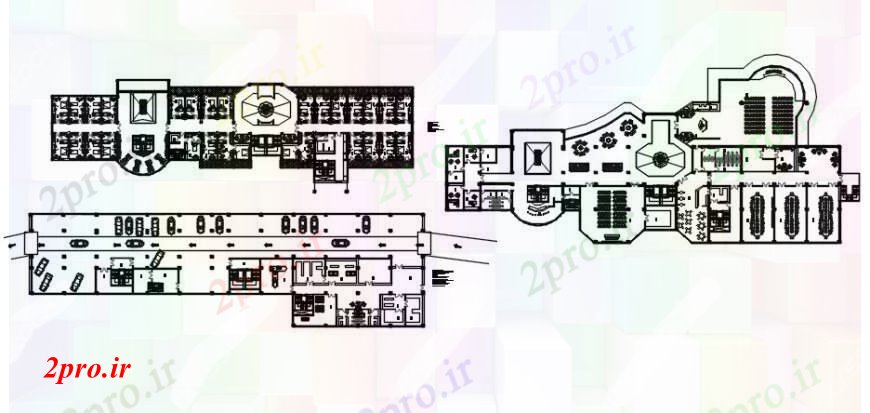 دانلود نقشه هتل - رستوران - اقامتگاه هتل نمای بالای و موزه طرح 20 در 91 متر (کد103085)