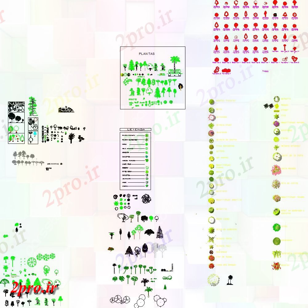 دانلود نقشه درختان و گیاهان طراحی جزئیات واحد محوطه سازی کتابخانه (کد103112)
