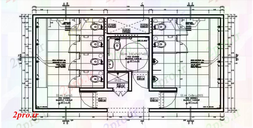 دانلود نقشه بلوک های بهداشتی طراحی طرحی جزئیات از توالت بهداشتی 5 در 10 متر (کد103159)
