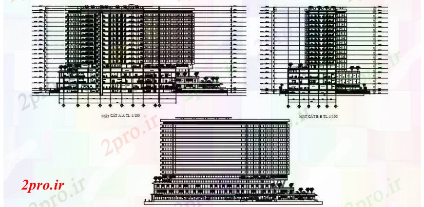 دانلود نقشه ساختمان مرتفعچند دان بلند جزئیات ساختمان نما 7 در 14 متر (کد103168)