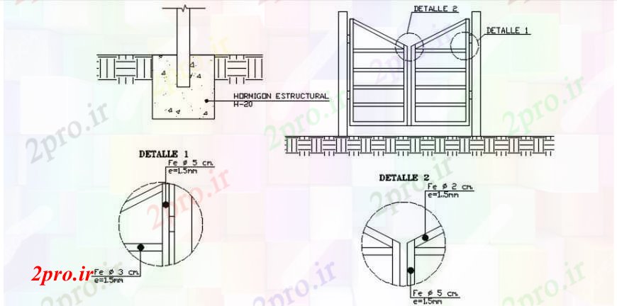 دانلود نقشه جزئیات طراحی در و پنجره  دروازه فلزی دو بعدی  طراحی نمای  جزئیات  (کد103296)