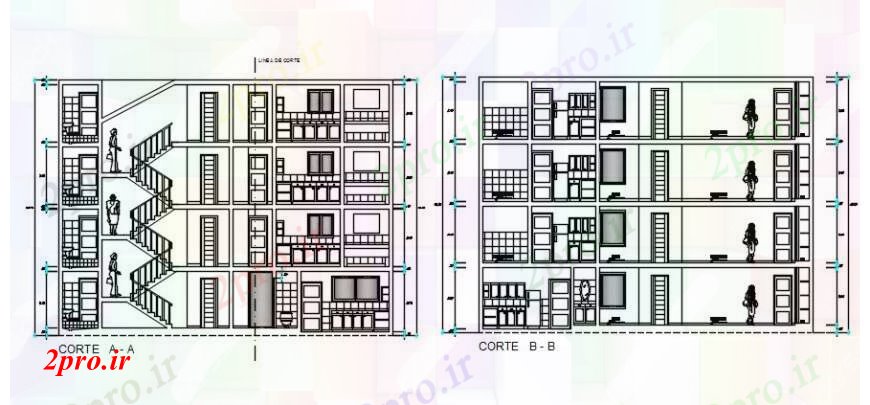 دانلود نقشه مسکونی ، ویلایی ، آپارتمان طراحی مقطعی جزئیات آپارتمان 14 در 15 متر (کد103301)