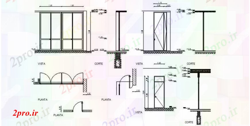 دانلود نقشه جزئیات طراحی در و پنجره  طرحی ها و طراحی های مقطعی جزئیات درب و  اتوکد (کد103313)