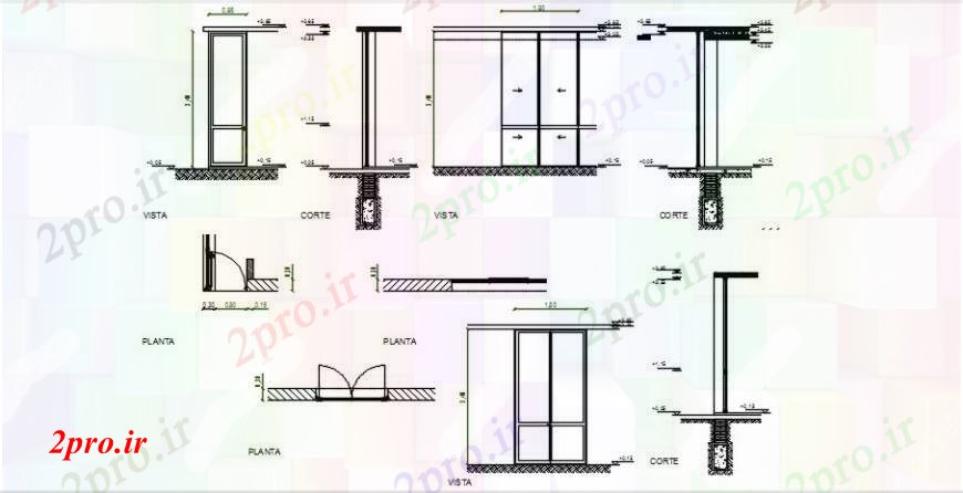 دانلود نقشه جزئیات طراحی در و پنجره  بخش ها و طراحی طرحی جزئیات واحد درب دو بعدی   (کد103314)