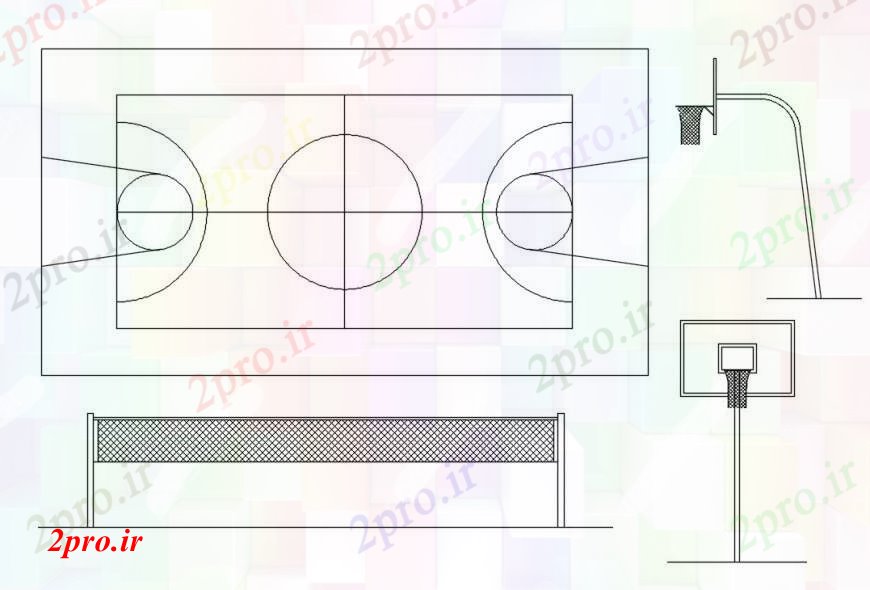 دانلود نقشه ورزشگاه ، سالن ورزش ، باشگاه بسکتبال دادگاه 7 در 11 متر (کد103316)