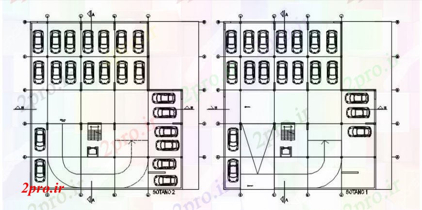 دانلود نقشه ساختمان اداری - تجاری - صنعتی سیستم پارکینگ نقشه های دو بعدی جزئیات طرحی 27 در 27 متر (کد103322)