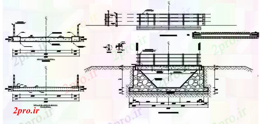 دانلود نقشه جزئیات لوله کشی کانال آبیاری و طراحی پل جزئیات  دو بعدی  (کد103329)