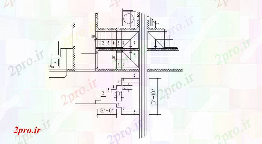 دانلود نقشه جزئیات پله و راه پله   طراحی  2 با راه پله 2 نما افزار   (کد103382)
