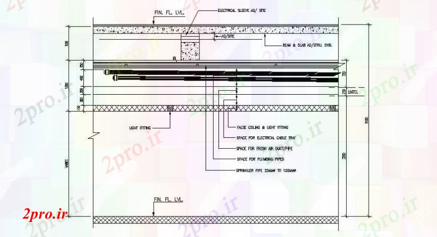 دانلود نقشه جزئیات ساخت و ساز  د طراحی از یک بخش معمولی از خدمات فوق سقف کاذب     (کد103418)