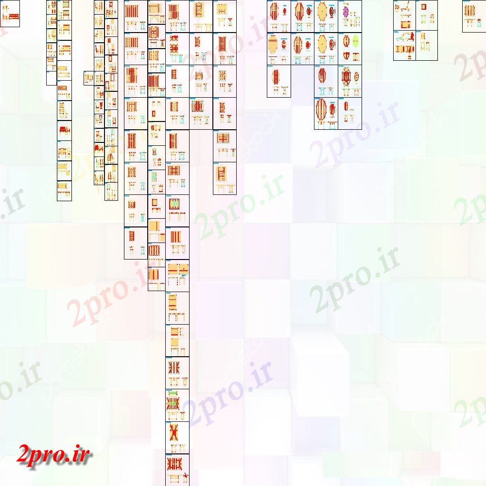 دانلود نقشه بلوک مبلمان  طراحی جزئیات میز، مبل، میز ناهار خوری صندلی (کد103432)