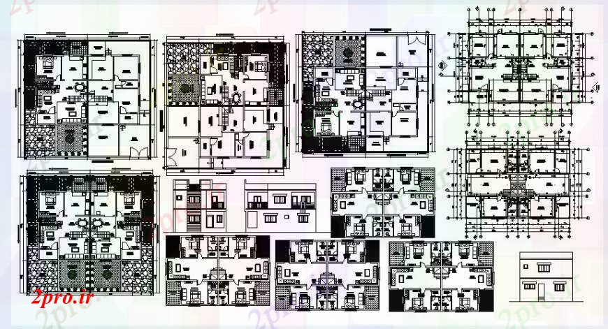 دانلود نقشه مسکونی  ، ویلایی ، آپارتمان  تجملات خانه دو نما دان، بخش و کف طرحی های (کد103510)