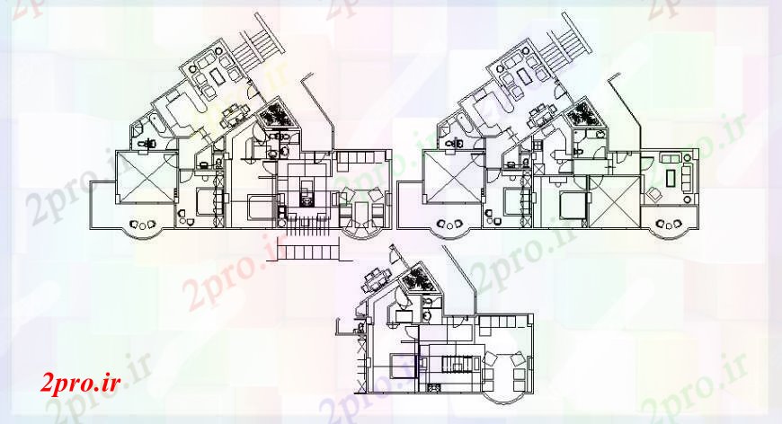 دانلود نقشه مسکونی  ، ویلایی ، آپارتمان  سه خانه توزیع طرحی های  جزئیات طراحی  های مختلف (کد103515)