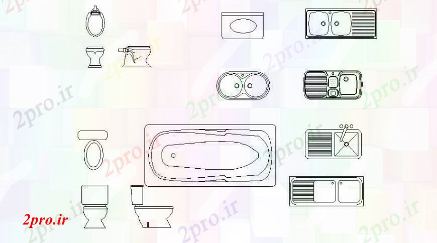 دانلود نقشه بلوک های بهداشتی کارد و ظروف آشپزخانه بهداشتی بلوک  (کد103663)