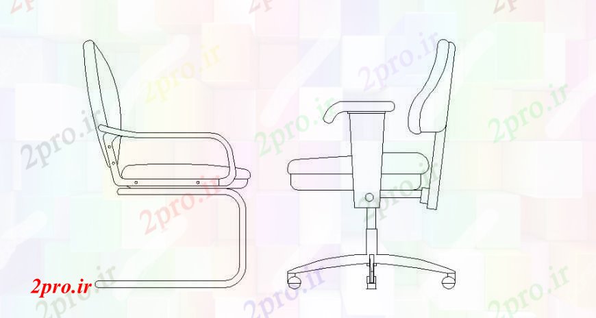 دانلود نقشه میز و صندلی ساده و گردان صندلی بلوک نما طراحی جزئیات  (کد103664)
