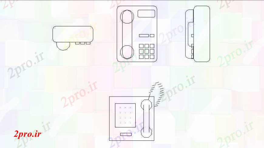 دانلود نقشه بلوک ، آرام ، نماد تلفن ثابت تمام بلوک نما طرفه طراحی جزئیات  (کد103667)