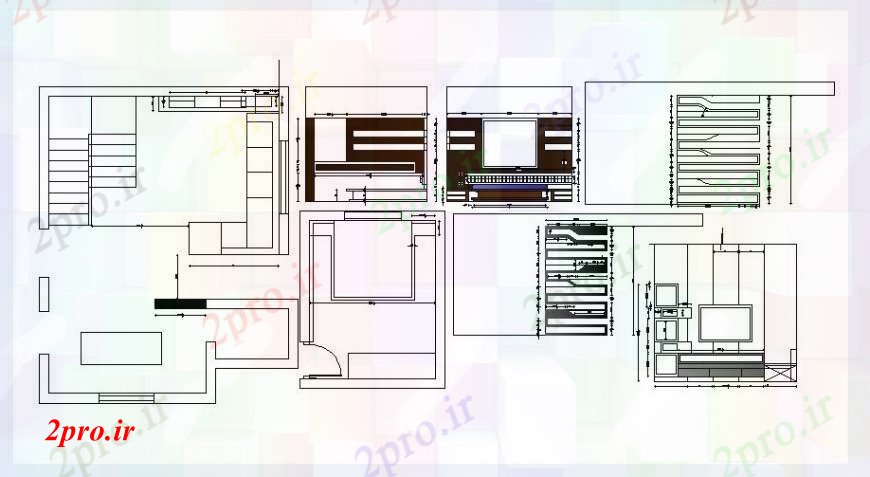 دانلود نقشه اتاق نشیمن ، حال ، پذیرایی طرحی اتاق، مبلمان و کابینت تلویزیون طراحی جزئیات 3 در 4 متر (کد103689)