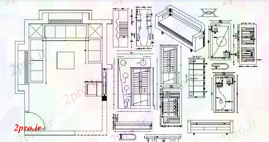 دانلود نقشه اتاق نشیمن ، حال ، پذیرایی طراحی اتاق، مبلمان و درب و پنجره جزئیات 5 در 7 متر (کد103691)