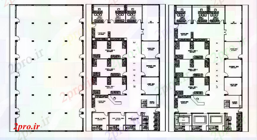 دانلود نقشه بیمارستان - درمانگاه - کلینیک چند متخصص بیمارستان دو طرحی توزیع کف و ساختار جزئیات 18 در 29 متر (کد103692)