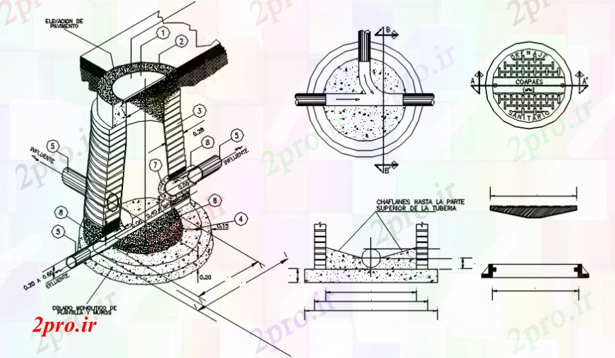 دانلود نقشه جزئیات لوله کشی بخش سوراخ ادم رو سازنده و ساختار طراحی جزئیات  (کد103703)