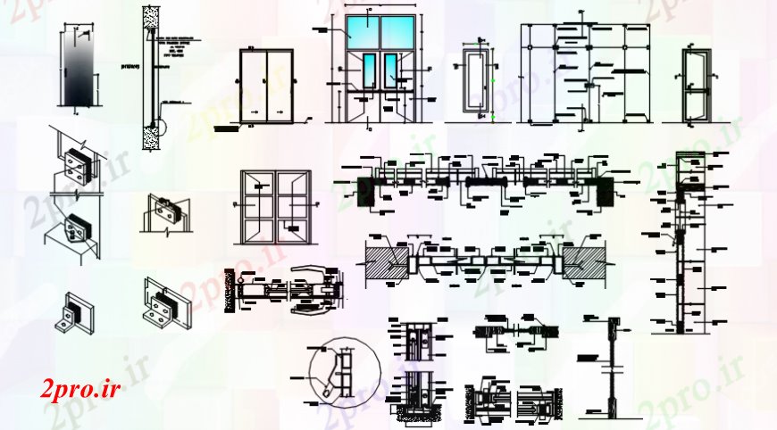 دانلود نقشه جزئیات طراحی در و پنجره  خانه اصلی درب و پنجره های متعدد نما و نصب و راه اندازی جزئیات (کد103709)