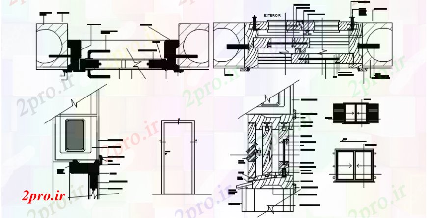 دانلود نقشه جزئیات طراحی در و پنجره  درب چوب و پنجره نما و نصب و راه اندازی جزئیات (کد103712)