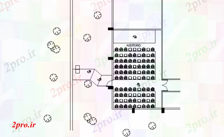 دانلود نقشه تئاتر چند منظوره - سینما - سالن کنفرانس - سالن همایشسالن طراحی سالن با  خروج اضطراری طراحی جزئیات  (کد103729)