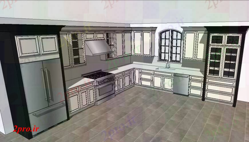 دانلود نقشه طراحی مبلمان آشپزخانه  د طراحی از بزرگ آشپزخانه بزرگ   خودرو (کد103733)