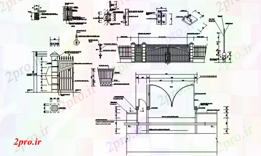 دانلود نقشه جزئیات طراحی در و پنجره  فلزی نما دروازه، بخش نصب و راه اندازی و جزئیات  (کد103750)