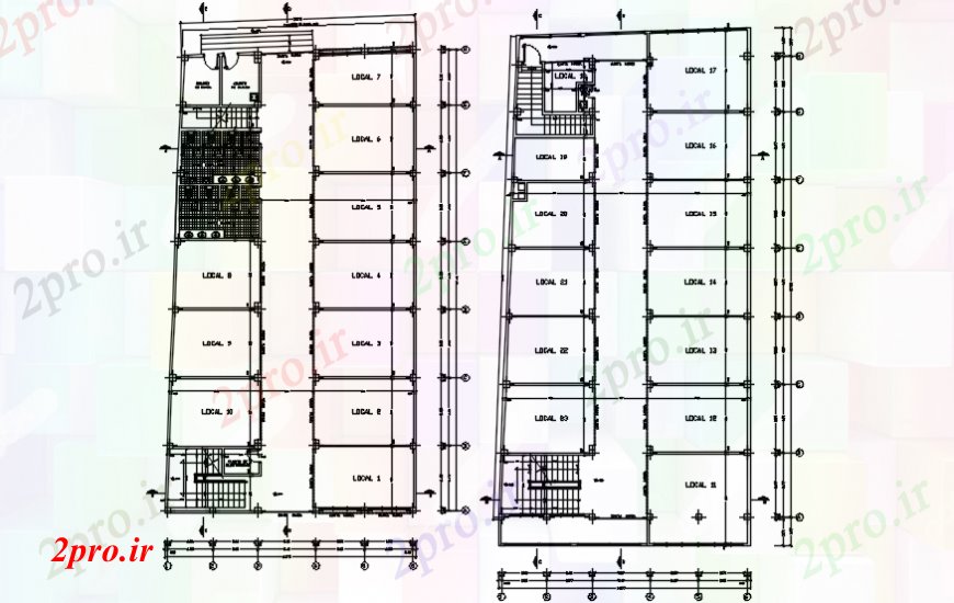 دانلود نقشه هایپر مارکت - مرکز خرید - فروشگاه مرکز خرید دو طبقه توزیع طرحی های 15 در 27 متر (کد103782)