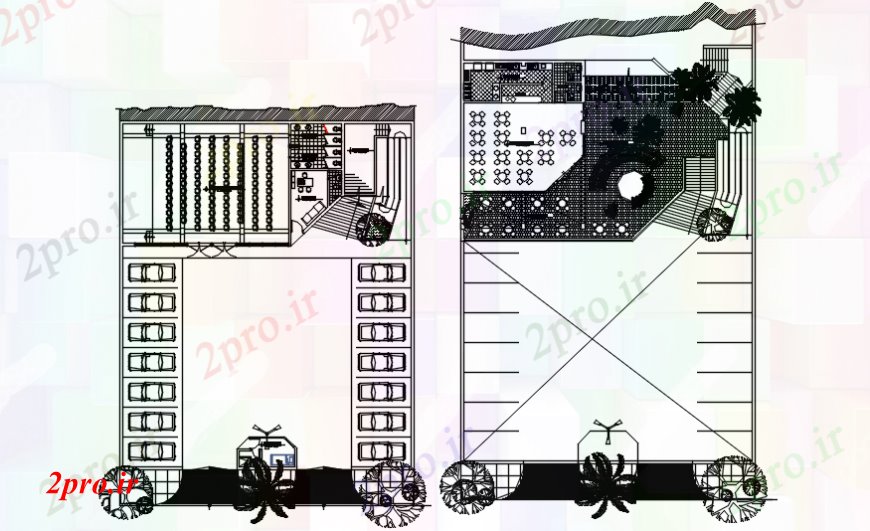 دانلود نقشه ورزشگاه ، سالن ورزش ، باشگاه طرحی ورزشی مرکز طبقه توزیع و محوطه سازی جزئیات 23 در 34 متر (کد103793)