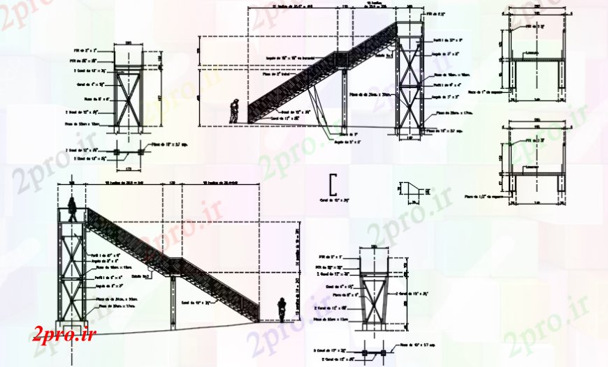 دانلود نقشه جزئیات ساخت پل پل پا با بخش راه پله و ساخت و ساز جزئیات (کد103807)