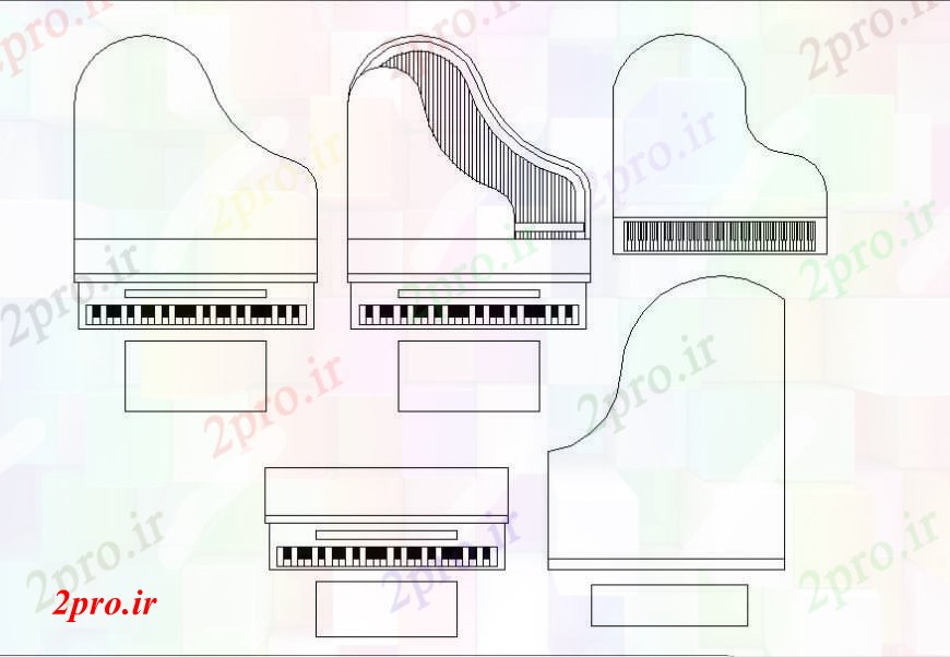 دانلود نقشه بلوک مبلمان آلات موسیقی پیانو   (کد103862)