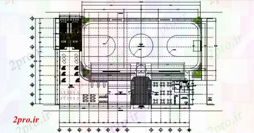 دانلود نقشه ورزشگاه ، سالن ورزش ، باشگاه طراحی دو بعدی سریع دادگاه فوتبال خودرو 22 در 34 متر (کد103932)